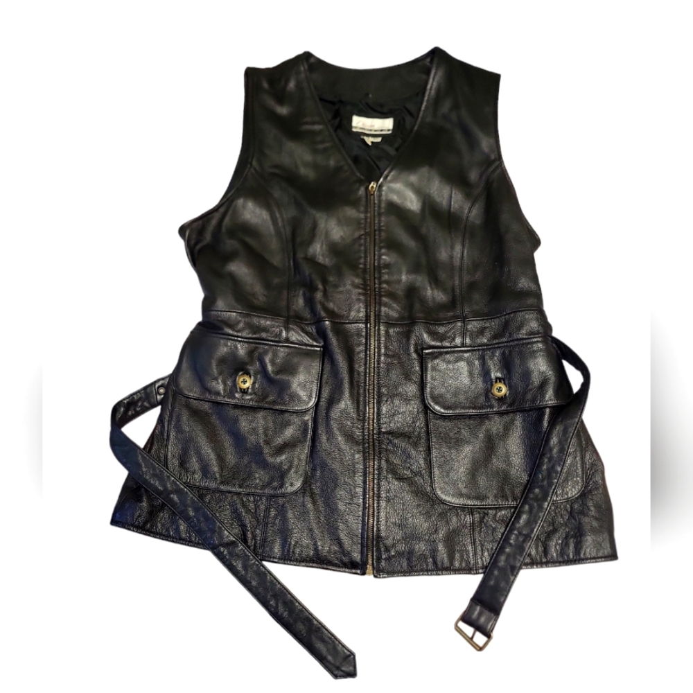 Vintage Diana Marco 2xl leather Biker jacket Classic 80s 90s Black Vest